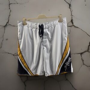 Billbong Y2K Board Shorts White Gold Black Size 38 Trunks Andy Irons RARE